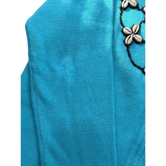 Storybook Knits Blue Cardigan Sweater Sea Shell Embellished Full Zip XL - READ - Picture 4 of 10